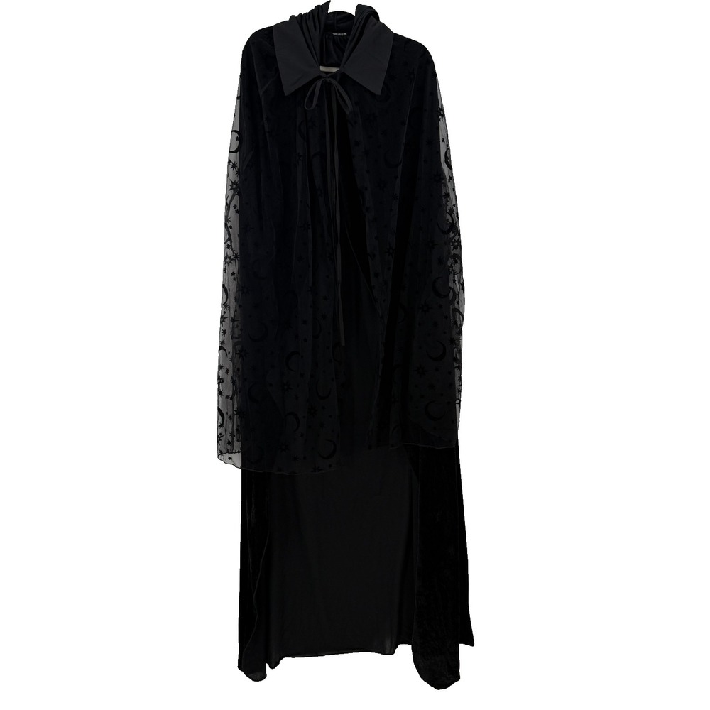 Black Whimsigoth Gothic Cape Dress Set Sheer Celestial Moon Stars Witchy RenFair